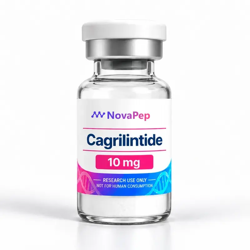 Cagrilintide 10 mg lyophilised peptide vial with white cap and pink and blue label