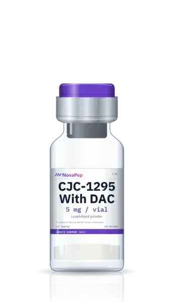 CJC-1295 With DAC 5 mg lyophilised peptide vial with purple flip-off cap and white label