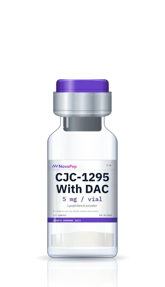 CJC-1295 With DAC 5 mg lyophilised peptide vial with purple flip-off cap and white label