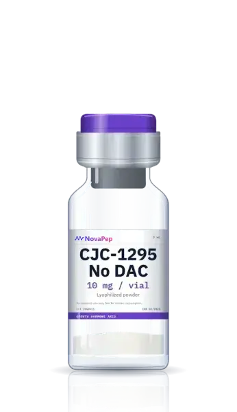 CJC-1295 No DAC 10 mg lyophilised peptide vial with purple flip-off cap and white label