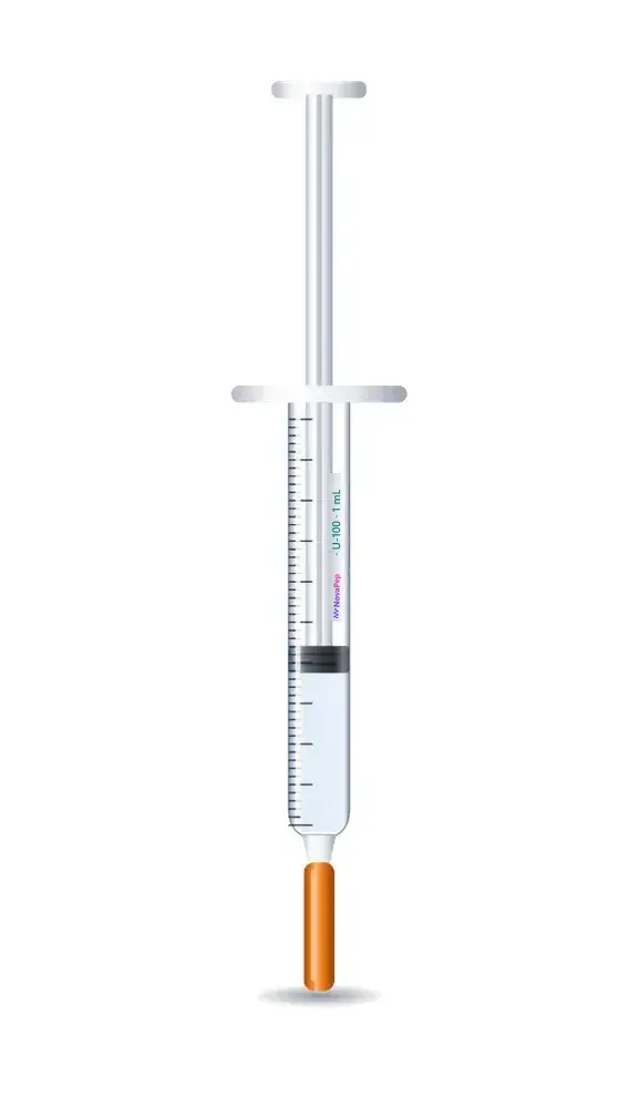 U-100 1 mL insulin syringe with 29G needle and long orange needle cap
