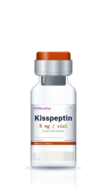 Kisspeptin 5 mg lyophilised peptide vial with orange flip-off cap and white label