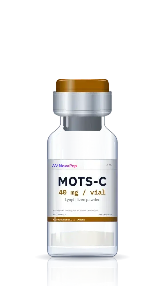 MOTS-C 40 mg lyophilised peptide vial with amber flip-off cap and white label