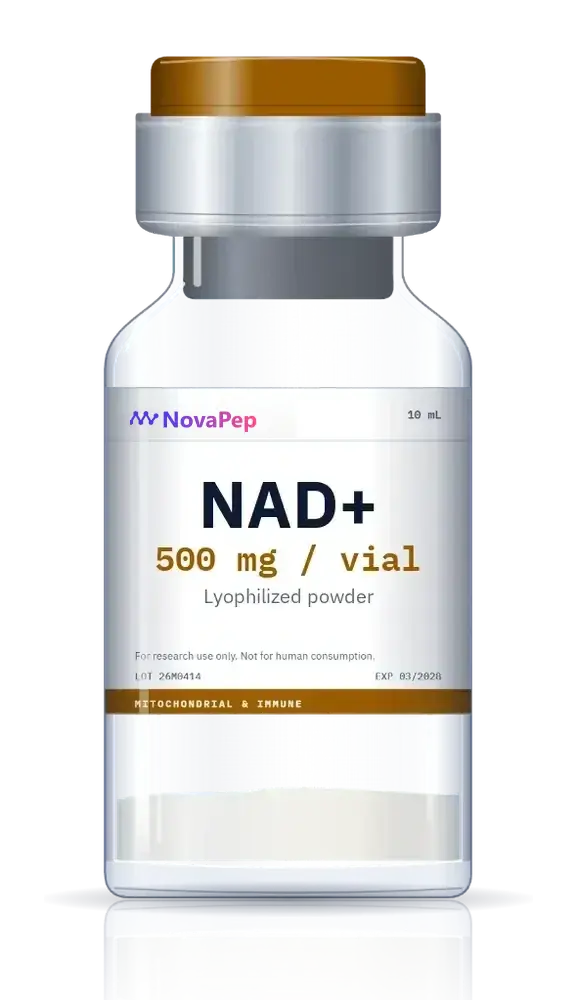 NAD+ 500 mg lyophilised peptide vial with flip-off cap