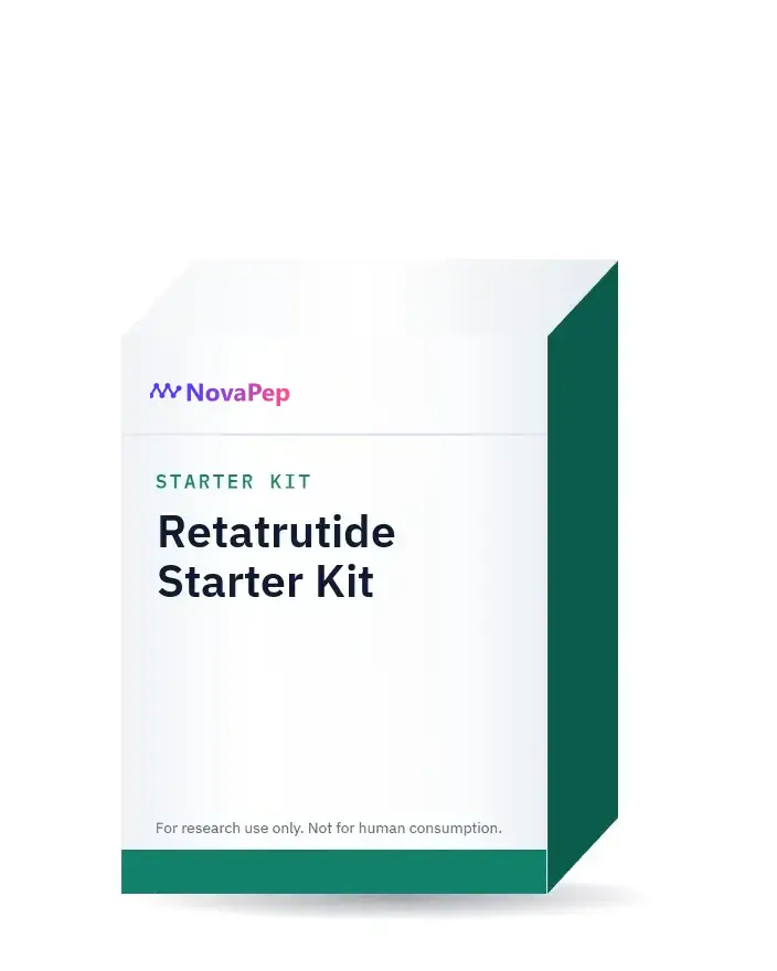 White and green NovaPep carton labelled Retatrutide Starter Kit