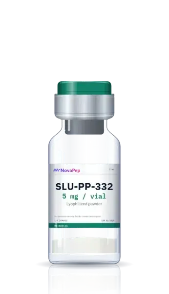 SLU-PP-332 5 mg lyophilised research vial with green flip-off cap and white label